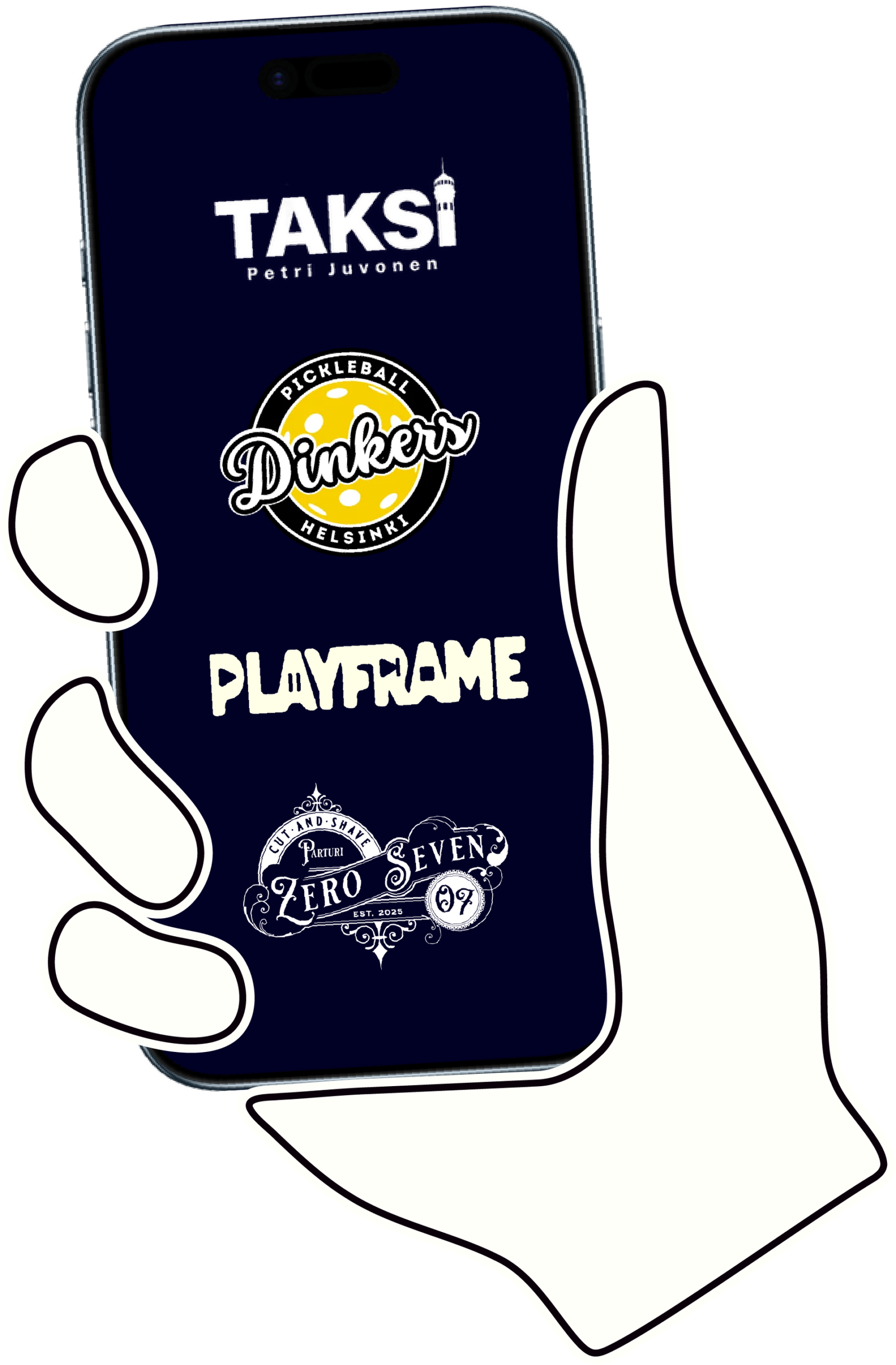 Etusivun kuva, jossa puhelin ja asiakkaidemme logot