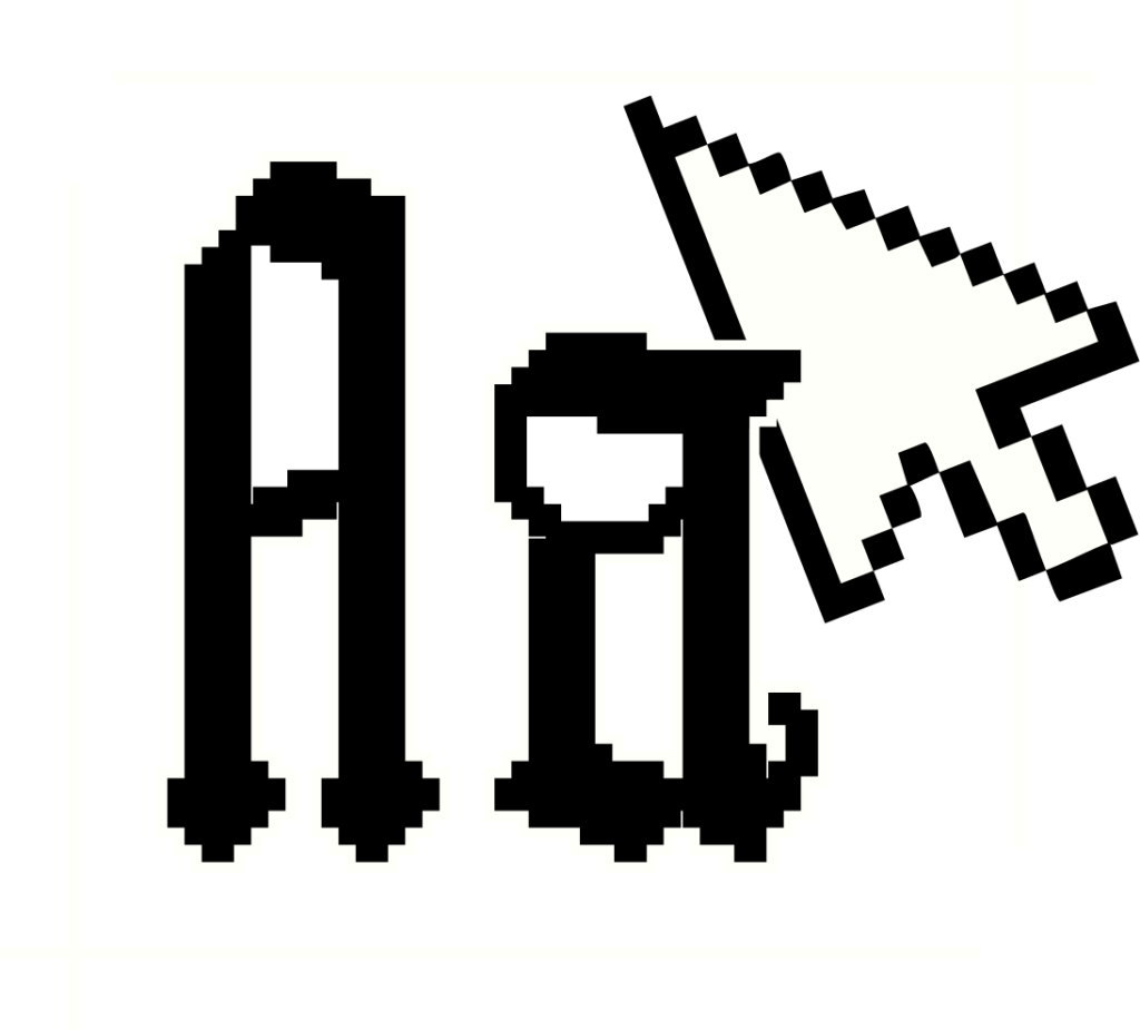 Graafinen elementti etusivulla, jossa kirjaimet ja hiiren osoitin