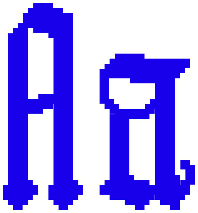 Graafinen elementti etusivulla, jossa on siniset kirjaimet